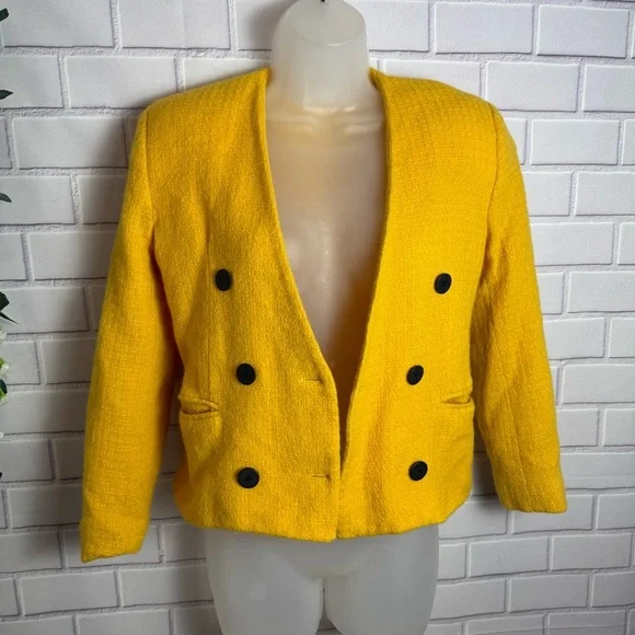 Jones New York 100% Wool Double-Breasted Blazer - Yellow - Women's Size 6 - Picture 4 of 10